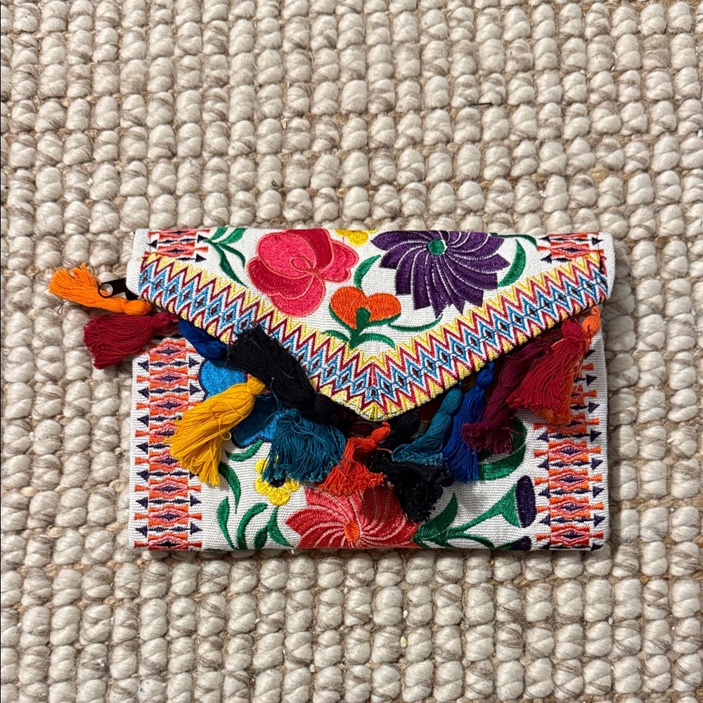 Handmade Colorful Floral Embroidered Clutch